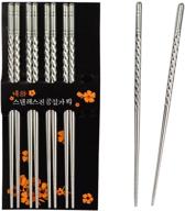 🥢 rbenxia stainless steel spiral chopsticks - 8.8 inches long, lightweight, reusable classic style for kitchen dinner - set of 5 pairs, silver logo