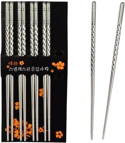 img 4 attached to 🥢 Rbenxia Stainless Steel Spiral Chopsticks - 8.8 Inches Long, Lightweight, Reusable Classic Style for Kitchen Dinner - Set of 5 Pairs, Silver