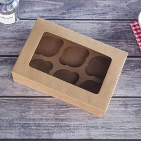 img 3 attached to 🧁 Premium 6-Holder Cupcake Boxes with Inserts - Large Brown Kraft Bakery Boxes with Window for Muffins & Treats - Pack of 15