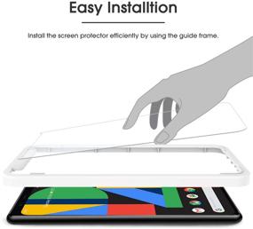 img 2 attached to Защитное стекло OMOTON для экрана Google Pixel 4 XL - 4 шт. нержавеющее стекло с рамкой выравнивания, устойчивое к царапинам, без пузырей - совместимое с Google Pixel 4XL 2019 года.