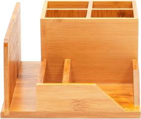 img 2 attached to Bamboo Wood Desk Organizer: 7 Compartments for Ultimate Organization (8 x 7.5 in.)