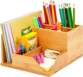 img 3 attached to Bamboo Wood Desk Organizer: 7 Compartments for Ultimate Organization (8 x 7.5 in.)