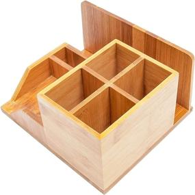 img 1 attached to Bamboo Wood Desk Organizer: 7 Compartments for Ultimate Organization (8 x 7.5 in.)