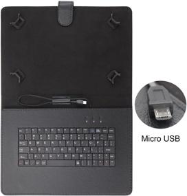 img 3 attached to 🔑 Universal 10.1" Micro USB Keyboard Tablet Case: Diamond Stitch Hard Leather Folio Cover