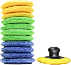 img 3 attached to 🚗 Polyte Microfiber Detailing Wax Applicator Pad w/2 Handles 5 inch - 12 Pack (Multi-Blue, Green, Yellow): Professional Car Waxing Tools