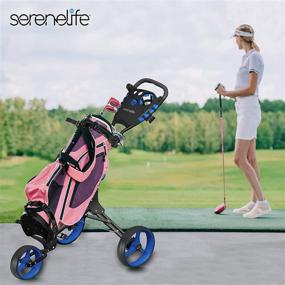 img 1 attached to SereneLife SLG3W: Lightweight Folding 3 Wheel Golf Push Cart with Bag Holder and Storage - An Ideal Companion for Golf Enthusiasts