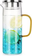 torocat glass water pitcher: 1l capacity, lid and handle design for juices, coffees, milks, wines, iced teas, and more! logo