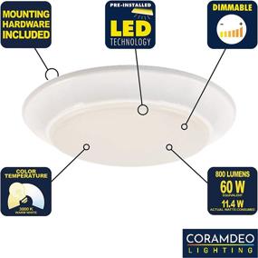 img 3 attached to 🔆 CORAMDEO 7.4 Inch LED Flush Mount Ceiling Light Fixture for Closet, Bathroom, Shower, Laundry, Hallway, Pantry - 3K, Energy Efficient 75W LED Lighting at 11.5W Power Consumption, 800 Lumen, Dimmable, White Finish