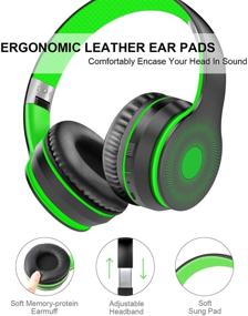 img 1 attached to LOBKIN Bluetooth Foldable Headband Microphone & Audio Cable: Premium Hi-Fi Stereo Wireless Headset for Online Class/iPhone/iPad/PC | Noise Cancelling Earmuffs, TF Card MP3 & FM Radios | Green