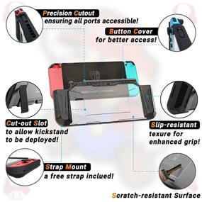 img 1 attached to 🎮 Innoc Switch Case - Dockable Case for Nintendo Switch with Screen Protector, Thumb Caps, and Ergonomic TPU Grip - Ultra-Thin Black Protective Case for Nintendo Switch