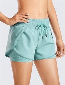 img 3 attached to 🏃 CRZ YOGA Women's Mid-Rise 2 in 1 Running Shorts - 3 inches - Zip Pocket & Liner Included