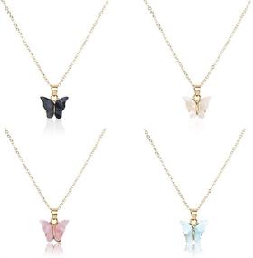 img 4 attached to 🦋 Stunning 4pc Acrylic Butterfly Necklace Set for Women: Adjustable Butterfly Chain, Cute Butterflies Design