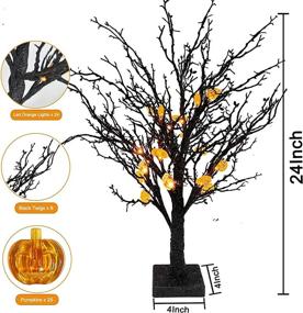 img 2 attached to 🎃 Встряхните свой Хэллоуин с помощью 2-футовой предосвещенной мертвой елки TURNMEON - 24 оранжевых светодиодных огня и 25 светильников-тыквы-Джек-О-Лантерна, способных работать от батареек, глиттерное черное декоративное дерево со столешницей/для дома – включен таймер.