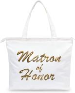 💍 stylish topdesign wedding gold sequin canvas tote bag: a must-have bridal shower gift with internal pocket and zipper closure logo