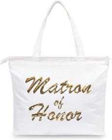 img 4 attached to 💍 Stylish TOPDesign Wedding Gold Sequin Canvas Tote Bag: A Must-have Bridal Shower Gift with Internal Pocket and Zipper Closure