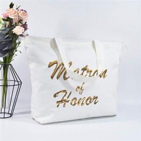 img 1 attached to 💍 Stylish TOPDesign Wedding Gold Sequin Canvas Tote Bag: A Must-have Bridal Shower Gift with Internal Pocket and Zipper Closure