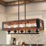 🏡 laluz farmhouse chandelier, 5-light kitchen island lighting with clear glass, wooden and black finish, 32 inches – enhanced seo логотип