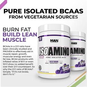 img 3 attached to 🍇 Man Sports ISO Amino Pure BCAA Порошок - 210г - Натуральные ингредиенты - Формирование сухой мышцы и потеря жира - Вкус виноградной жвачки - 30 порций