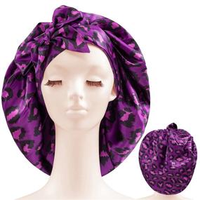 img 4 attached to 🎀 Satin Bonnet for Hair Wrapping and Sleep: Curly Hair Protection, Purple