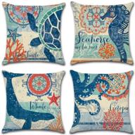 🌊 ulove love yourself coastal theme pillow case set - mediterranean style cotton linen decorative throw cushion cover - 18 x 18 inch - 4 pack nautical pillow covers (sea theme-2) logo