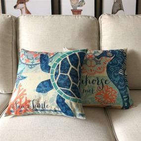 img 2 attached to 🌊 ULOVE LOVE YOURSELF Coastal Theme Pillow Case Set - Mediterranean Style Cotton Linen Decorative Throw Cushion Cover - 18 X 18 Inch - 4 Pack Nautical Pillow Covers (Sea Theme-2)
