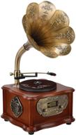 🎵 wooden gramophone phonograph turntable vinyl record player stereo speakers system fm aux usb output bluetooth 4.2 - high-performance seo logo
