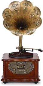 img 3 attached to 🎵 Wooden Gramophone Phonograph Turntable Vinyl Record Player Stereo Speakers System FM AUX USB Output Bluetooth 4.2 - High-Performance SEO
