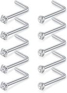 💎 d.bella clear diamond cz nose rings studs - set of 10 surgical steel l shaped nose stud rings, 18g 2mm piercing jewelry logo