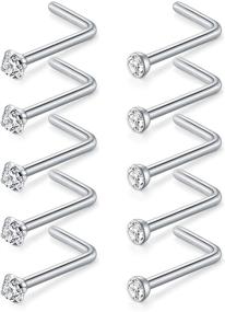 img 3 attached to 💎 D.Bella Clear Diamond CZ Nose Rings Studs - Set of 10 Surgical Steel L Shaped Nose Stud Rings, 18G 2mm Piercing Jewelry