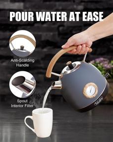 img 1 attached to 🔌 Talafa Retro Electric Kettle 1.7L with Thermometer, Auto Shut-off, Stainless Steel, Anti-scald Handle