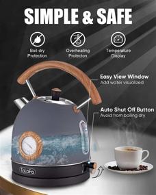 img 2 attached to 🔌 Talafa Retro Electric Kettle 1.7L with Thermometer, Auto Shut-off, Stainless Steel, Anti-scald Handle