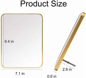 img 1 attached to YEAKE Gold Makeup Vanity Mirror with Metal Frame & Simple Bracket - Rectangle Shape for Wall Mount or Table Stand