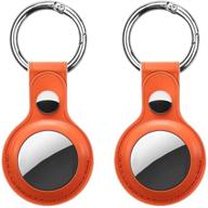 🔒 protective leather case for airtag finder - anti-scratch cover with keychain - compatible with airtags 2021 (orange, 2 pack) logo