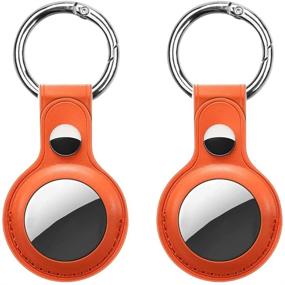 img 1 attached to 🔒 Protective Leather Case for AirTag Finder - Anti-Scratch Cover with Keychain - Compatible with AirTags 2021 (Orange, 2 Pack)