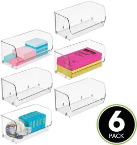 img 3 attached to 📦 Clear Plastic Stackable Organizer Bin for Home Office, Desk, Shelf or Closet - Ideal for Staples, Highlighters, Sticky Notes, Tape, Paperclips - 6 Pack, Small Size - mDesign