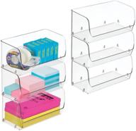 📦 clear plastic stackable organizer bin for home office, desk, shelf or closet - ideal for staples, highlighters, sticky notes, tape, paperclips - 6 pack, small size - mdesign логотип