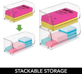 img 1 attached to 📦 Clear Plastic Stackable Organizer Bin for Home Office, Desk, Shelf or Closet - Ideal for Staples, Highlighters, Sticky Notes, Tape, Paperclips - 6 Pack, Small Size - mDesign