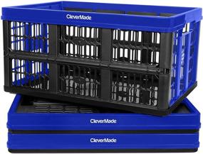 img 4 attached to 📦 CleverMade 45L Collapsible Storage Bins, Stackable Plastic Grated Wall Utility Containers, CleverCrates Baskets in Royal Blue, 3 Pack