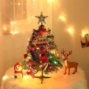 img 4 attached to 🎄 24"/60cm Artificial Mini Christmas Pine Tree - Tabletop Xmas Tree with LED String Lights & Ornaments (Green)