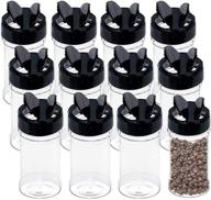 set of 12 clear plastic spice jars with black caps - ideal for storing spice, herbs, and powders - 5.7oz/170ml capacity logo