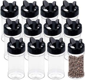 img 4 attached to Set of 12 Clear Plastic Spice Jars with Black Caps - Ideal for Storing Spice, Herbs, and Powders - 5.7oz/170ml Capacity