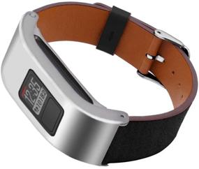 img 2 attached to 🏻 DuiGong Leather Strap Compatible with Garmin vivofit 3 - Replacement Band + Silver Stainless Steel Protector Case, Sizes S/M & M/L (Brown)