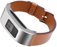 🏻 duigong leather strap compatible with garmin vivofit 3 - replacement band + silver stainless steel protector case, sizes s/m & m/l (brown) logo