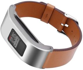 img 3 attached to 🏻 DuiGong Leather Strap Compatible with Garmin vivofit 3 - Replacement Band + Silver Stainless Steel Protector Case, Sizes S/M & M/L (Brown)