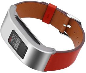 img 1 attached to 🏻 DuiGong Leather Strap Compatible with Garmin vivofit 3 - Replacement Band + Silver Stainless Steel Protector Case, Sizes S/M & M/L (Brown)