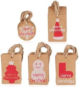 img 4 attached to 🎁 Coogam 50 Pack Kraft Paper Christmas Gift Tags with Twine String - Smooth Surface for Writing, 5 Designs for DIY Xmas Holiday Present Wrap, Stamp, Label, Package Name Card