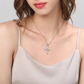 img 3 attached to 🌟 FEELDAN White Created Opal Cross Pendant with 14K Gold Plating on Box Chain