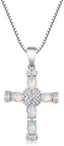 img 4 attached to 🌟 FEELDAN White Created Opal Cross Pendant with 14K Gold Plating on Box Chain