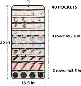 img 2 attached to 💍 MISSLO Hanging Jewelry Organizer - Dual-Sided Necklace Holder with 40 Pockets and 20 Hook &amp; Loops for Earrings, Bracelets, Rings, and Chains - Rotating Hanger Design - Beige Color