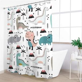img 2 attached to 🦖 KOMLLEX Funny Cute Dinosaur Shower Curtain for Kids' Bathroom: Cartoon Dino Animals Graffiti Decor with 12 Pack Hooks